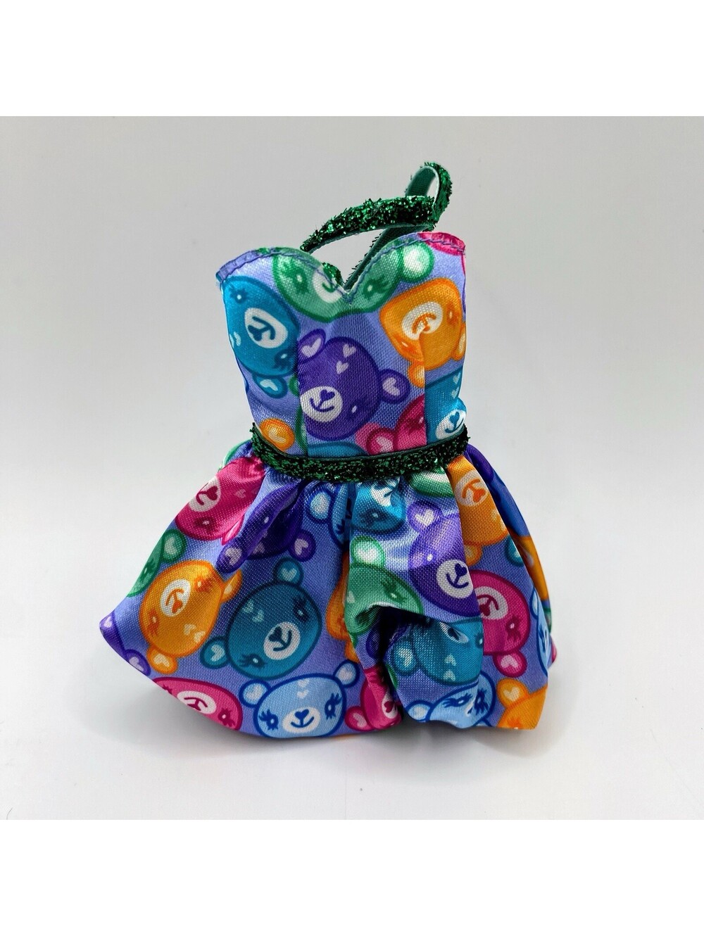 Barbie Doll Dress -Purple Care Bear Print Green Glitter Trim Fashion Clothes B16